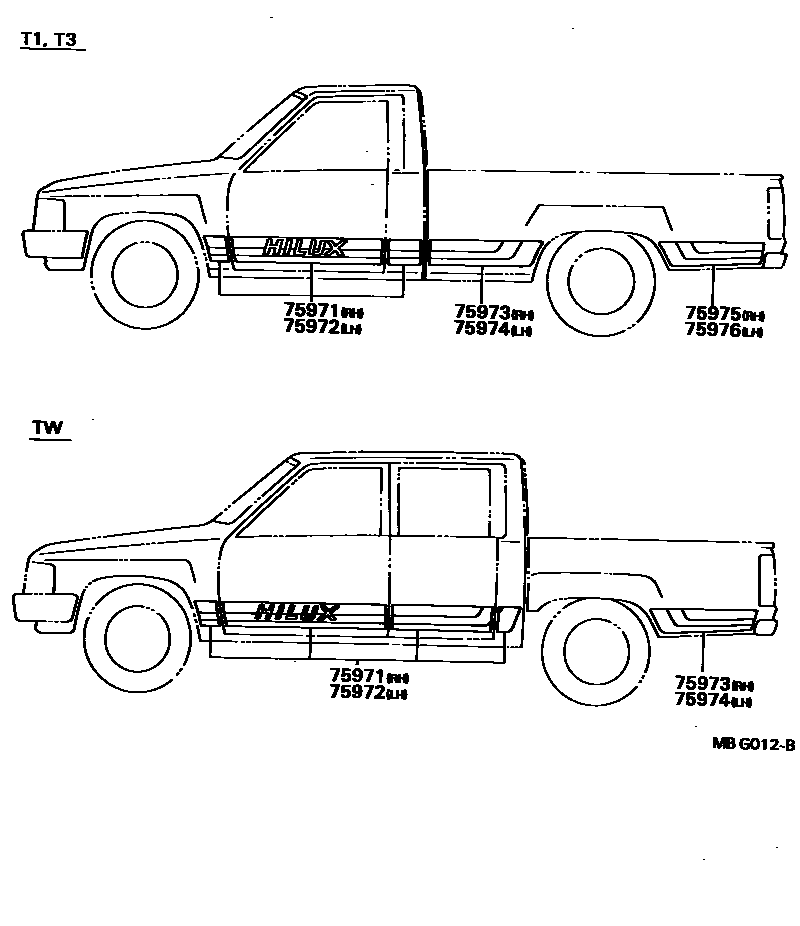 Toyota HILUX 车身镶条 EPC diagram — MBG012B