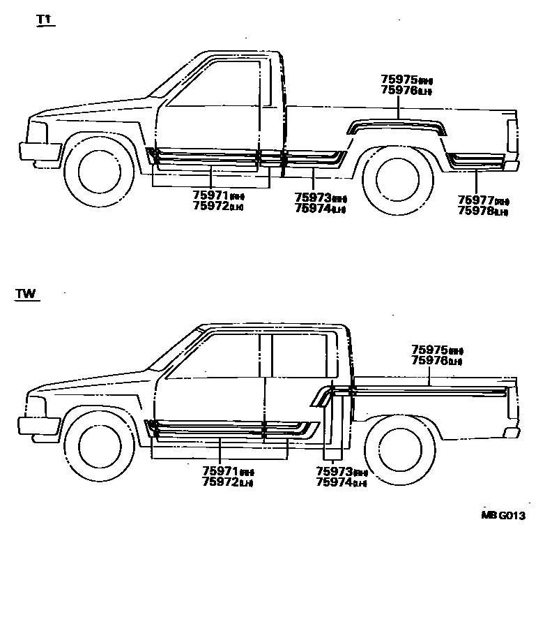 Toyota HILUX 车身镶条 EPC diagram — MBG013