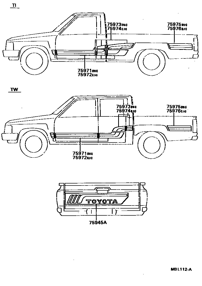 Toyota HILUX 车身镶条 EPC diagram — MBL112A