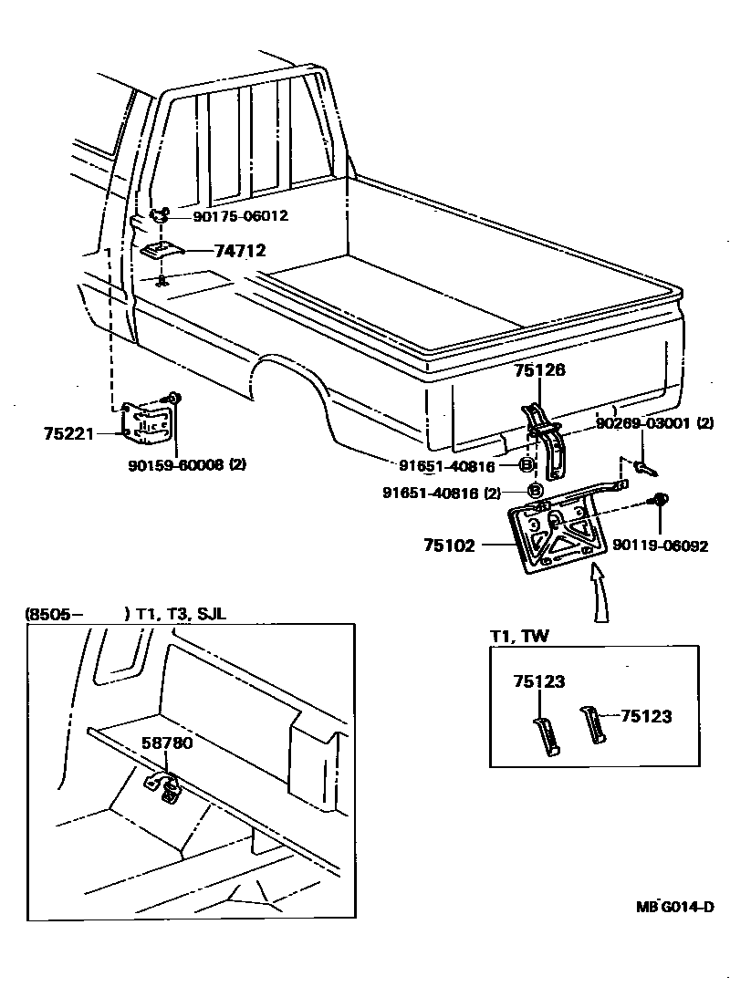 Toyota HILUX 工具箱和牌照支架 EPC diagram — MBG014D