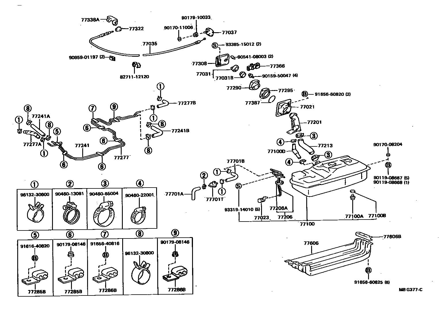 Toyota HILUX 燃油箱和燃油管 EPC diagram — MBG377C