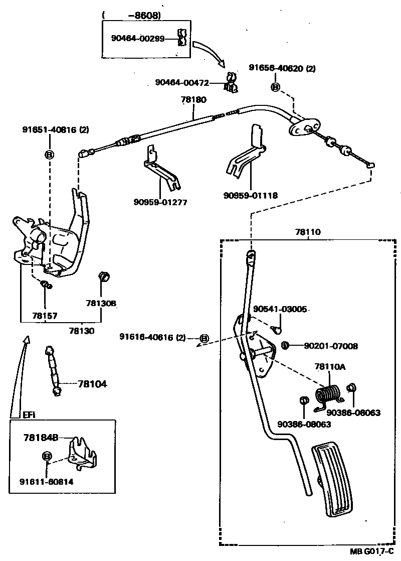 Toyota HILUX accelerator pedal connecting rod EPC diagram — MBG017C