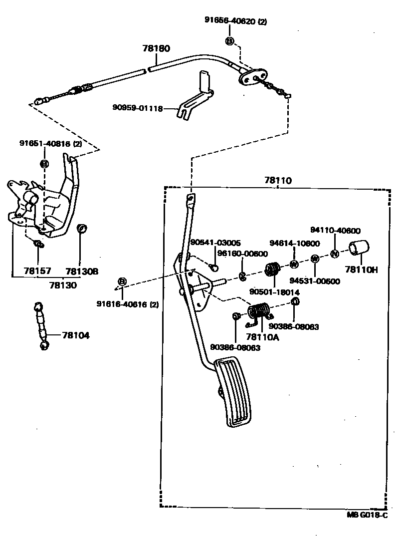Toyota HILUX accelerator pedal connecting rod EPC diagram — MBG018C