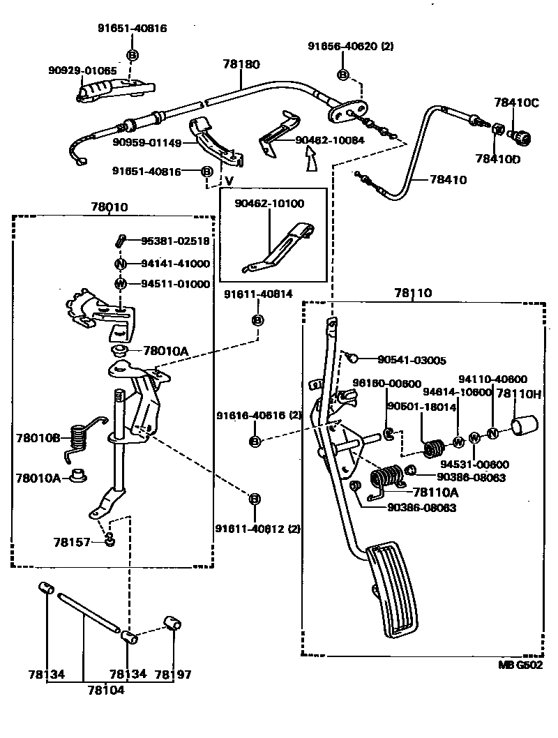 Toyota HILUX accelerator pedal connecting rod EPC diagram — MBG502