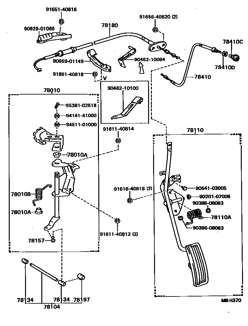 Toyota HILUX accelerator pedal connecting rod EPC diagram — MBH370