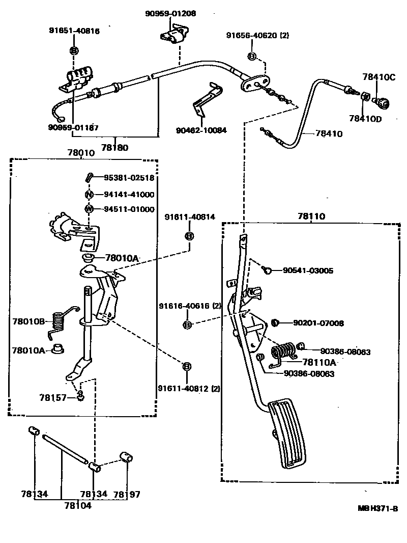 Toyota HILUX accelerator pedal connecting rod EPC diagram — MBH371B