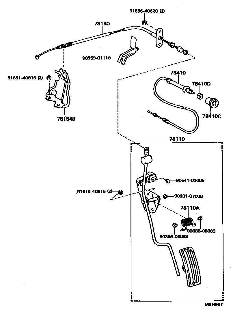 Toyota HILUX accelerator pedal connecting rod EPC diagram — MBH967
