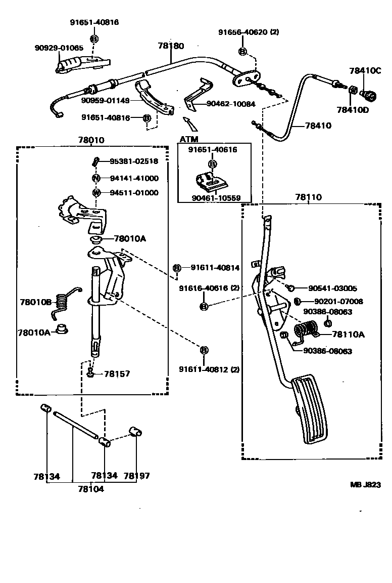 Toyota HILUX accelerator pedal connecting rod EPC diagram — MBJ823