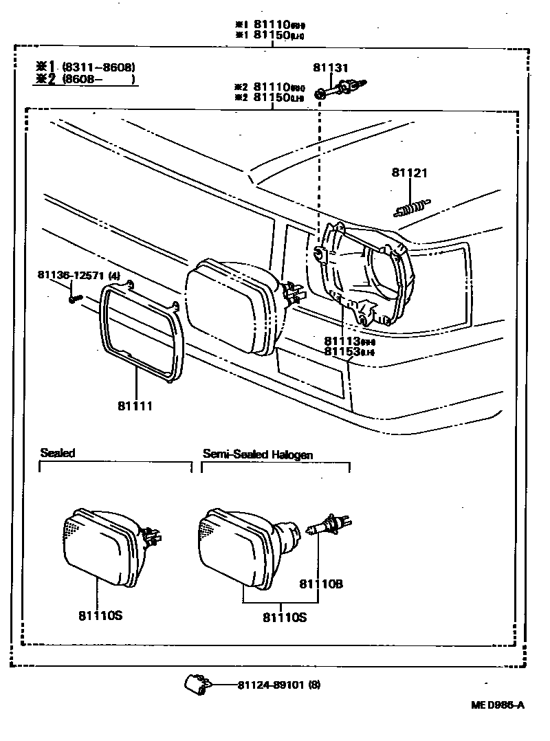 Toyota HILUX Headlamp EPC diagram — MED986A