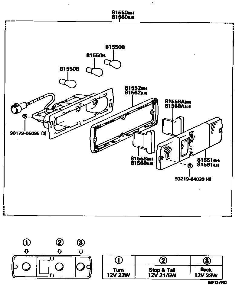 Toyota HILUX 后组合灯 EPC diagram — MED780