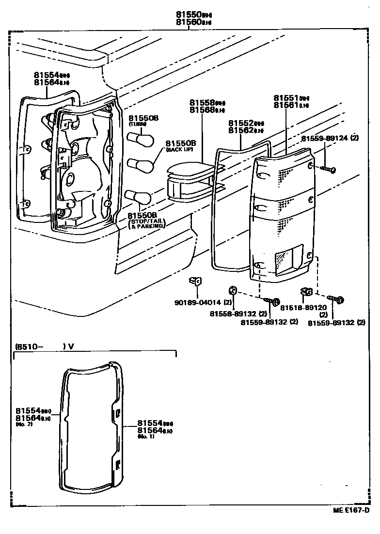 Toyota HILUX 后组合灯 EPC diagram — MEE167D
