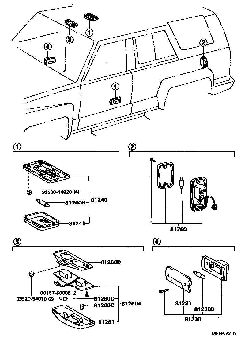 Toyota HILUX 车内灯 EPC diagram — MEG472A