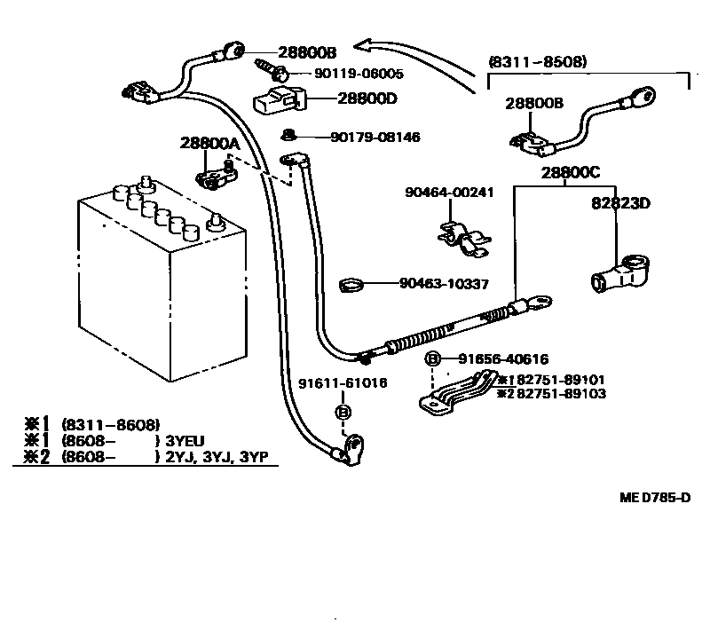 Toyota HILUX 蓄电池和蓄电池电缆 EPC diagram — MED785D