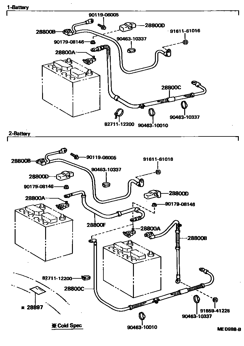 Toyota HILUX 蓄电池和蓄电池电缆 EPC diagram — MED988B