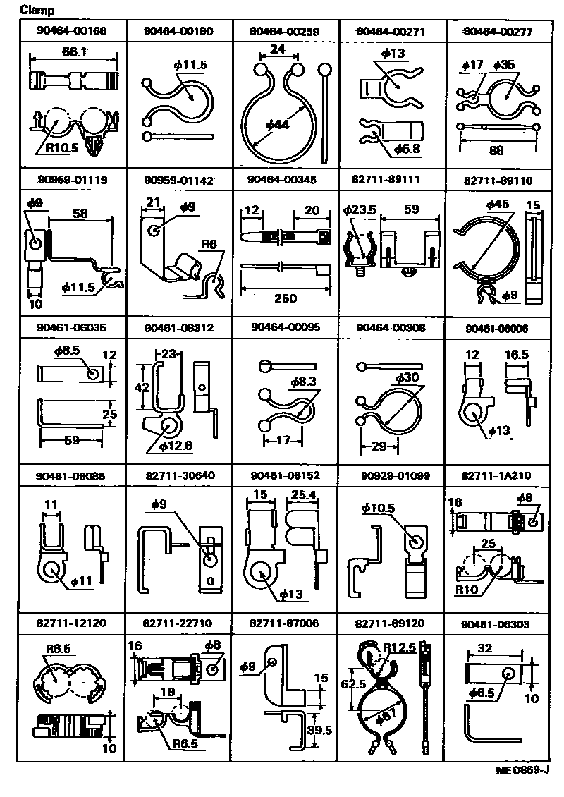 Toyota HILUX 线束和卡夹 EPC diagram — MED869J