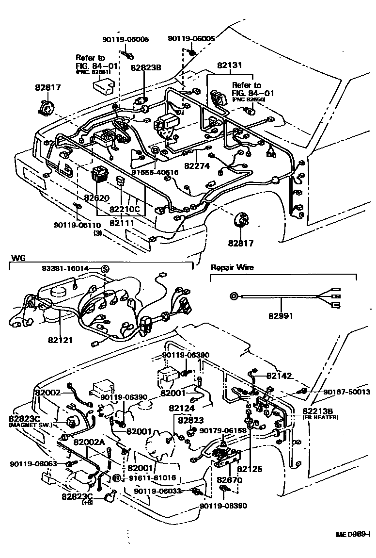 Toyota HILUX 线束和卡夹 EPC diagram — MED989I