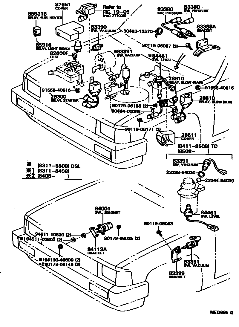 Toyota HILUX 开关和继电器和ECU EPC diagram — MED995G