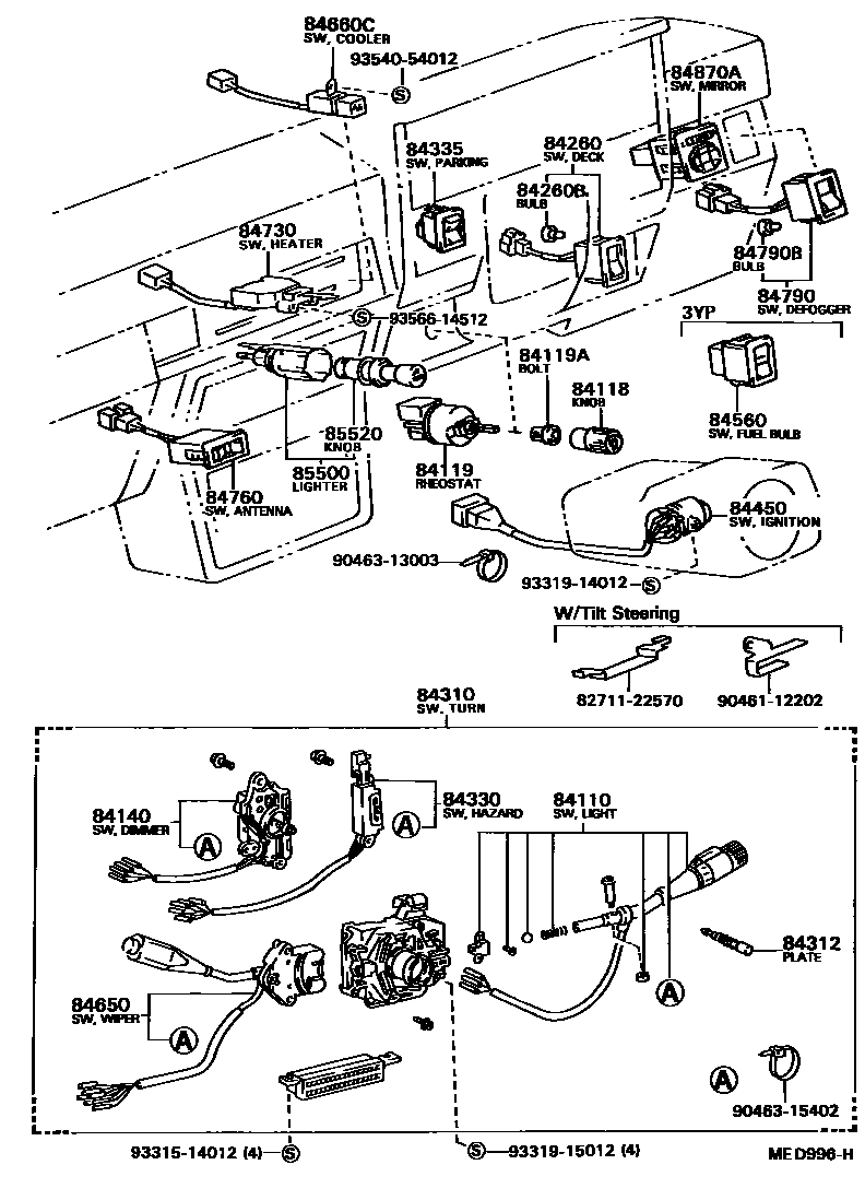 Toyota HILUX 开关和继电器和ECU EPC diagram — MED996H
