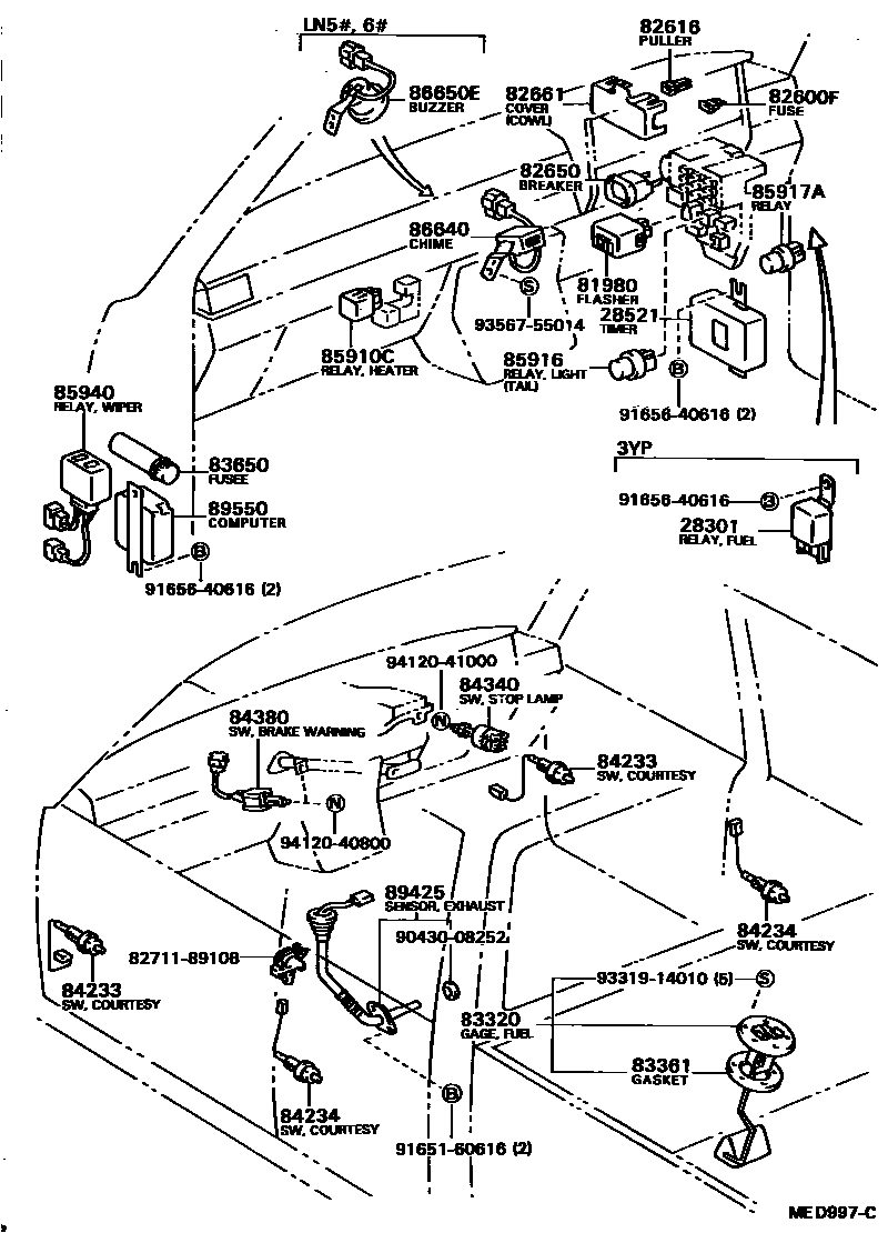 Toyota HILUX 开关和继电器和ECU EPC diagram — MED997C