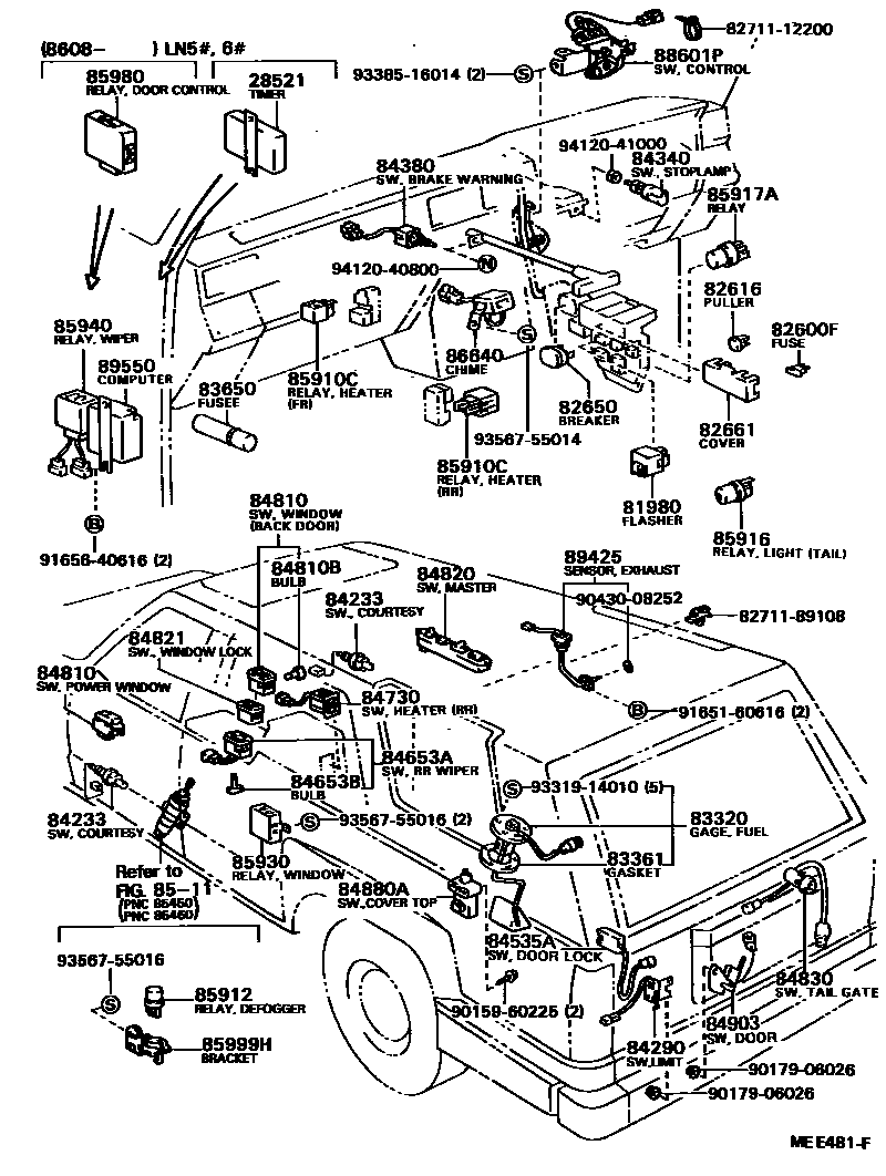 Toyota HILUX 开关和继电器和ECU EPC diagram — MEE481F