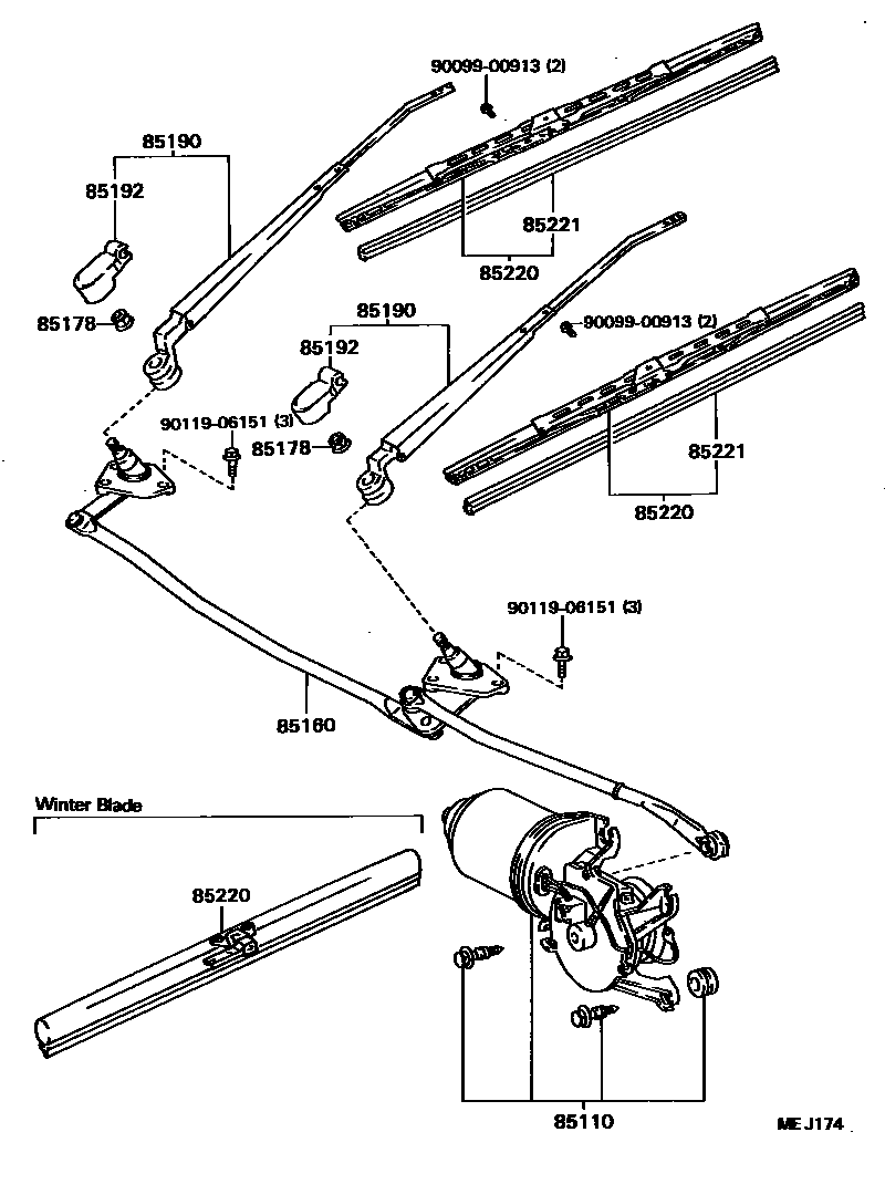 Toyota HILUX 挡风玻璃刮水器 EPC diagram — MEJ174