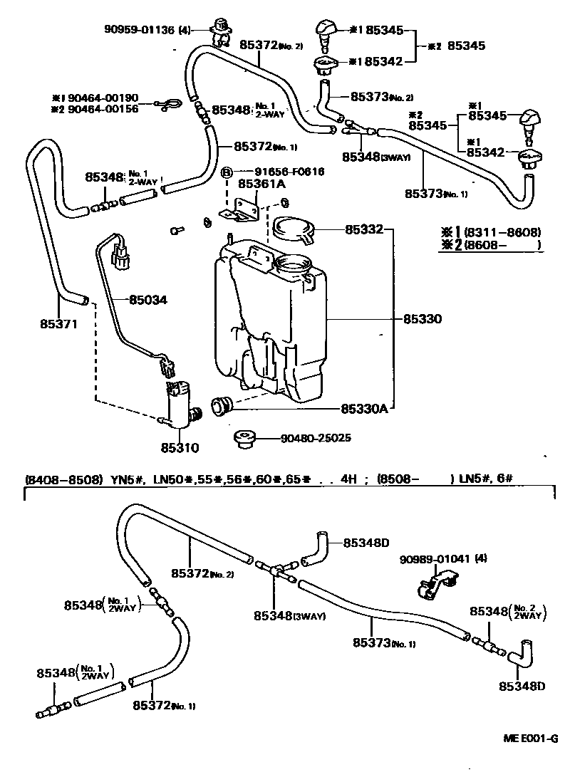 Toyota HILUX 挡风玻璃清洗器 EPC diagram — MEE001G