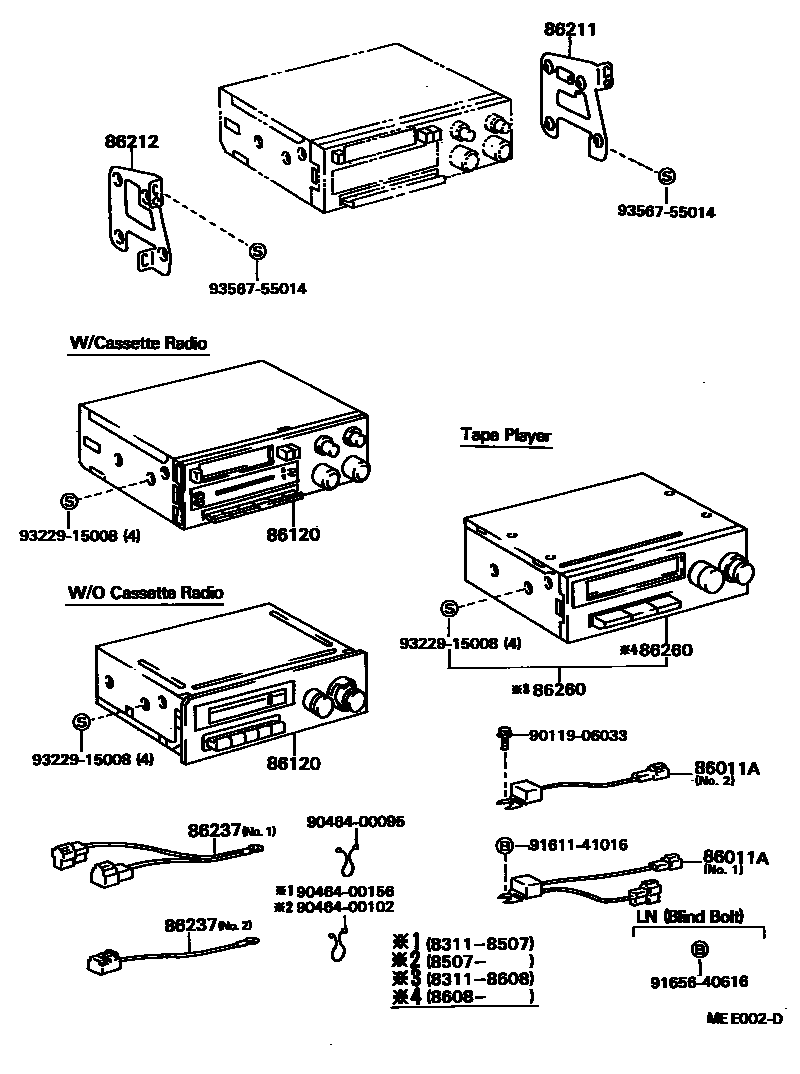 Toyota HILUX 收音机、放大器和冷凝器 EPC diagram — MEE002D