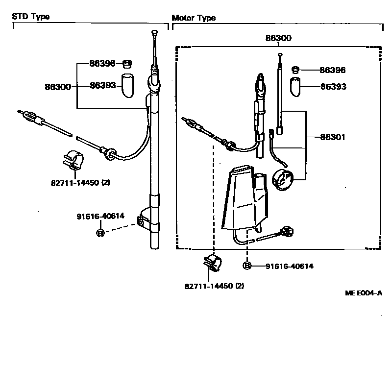 Toyota HILUX antenna EPC diagram — MEE004A