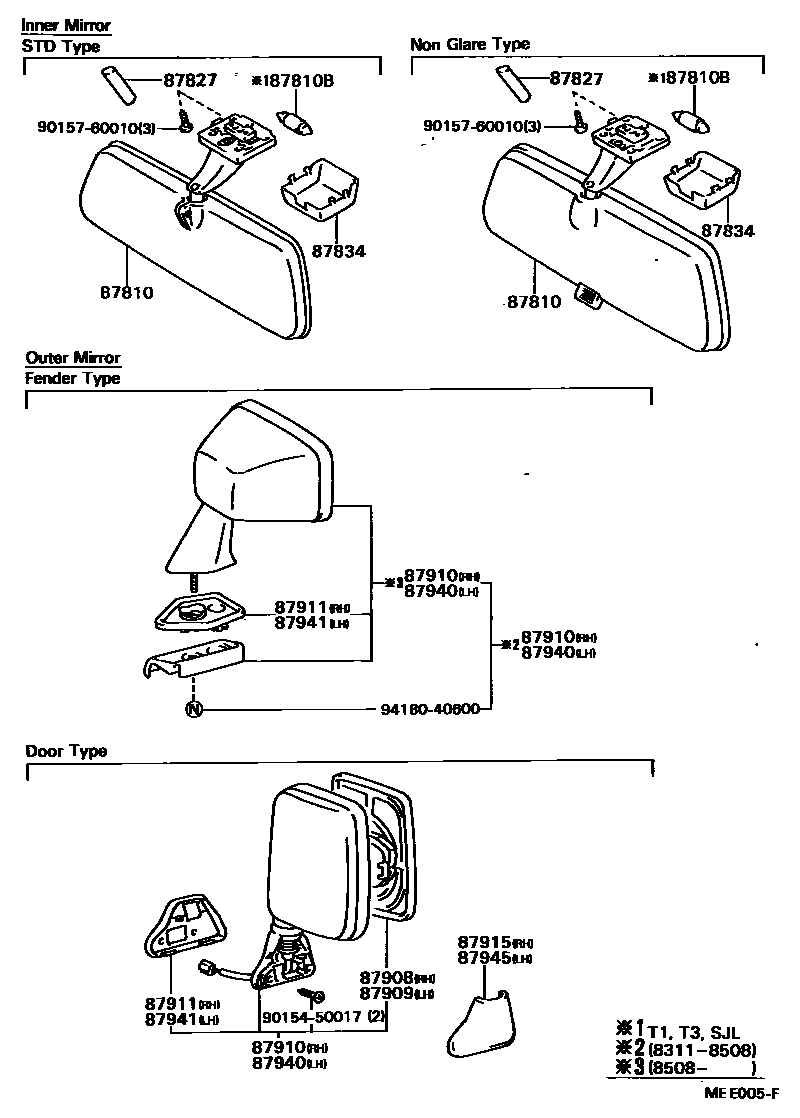 Toyota HILUX 后视镜 EPC diagram — MEE005F