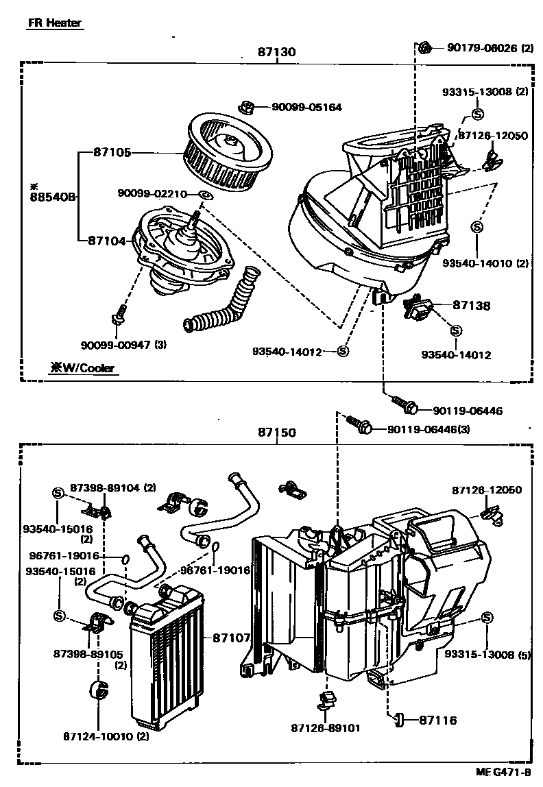 Toyota HILUX 暖风和空调系统 - 加热装置和鼓风机 EPC diagram — MEG471B