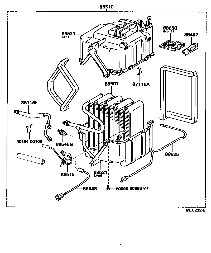 Toyota HILUX 暖风和空调系统 - 冷却器组件 EPC diagram — MEE232E