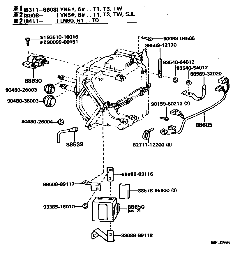 Toyota HILUX 暖风和空调系统 - 冷却器组件 EPC diagram — MEJ255