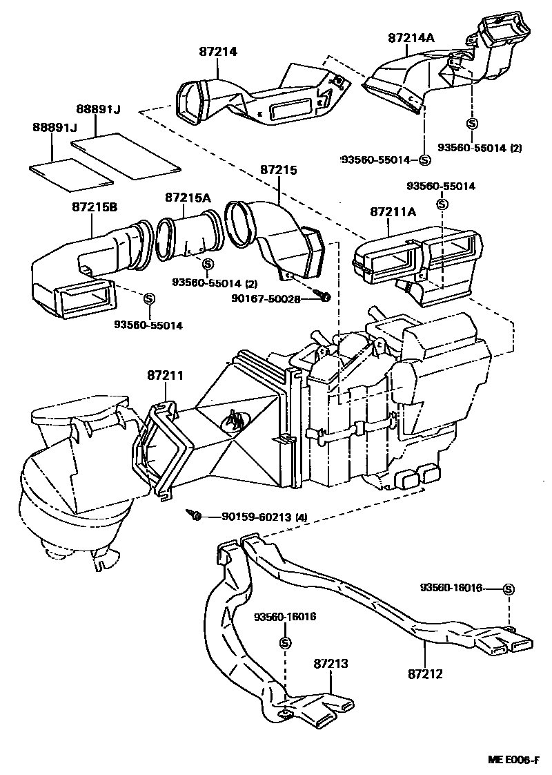 Toyota HILUX 暖风和空调系统 - 控制器和风管 EPC diagram — MEE006F