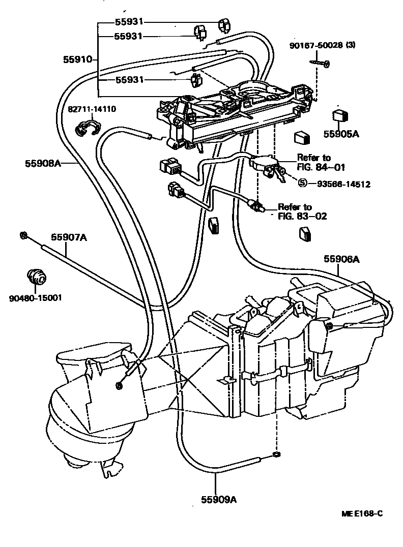Toyota HILUX 暖风和空调系统 - 控制器和风管 EPC diagram — MEE168C