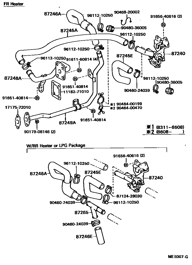 Toyota HILUX 暖风和空调系统 - 水管 EPC diagram — MEE007G