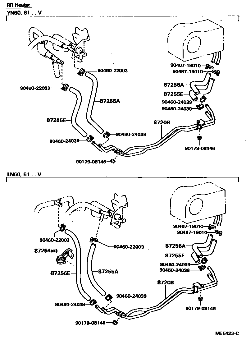 Toyota HILUX 暖风和空调系统 - 水管 EPC diagram — MEE423C
