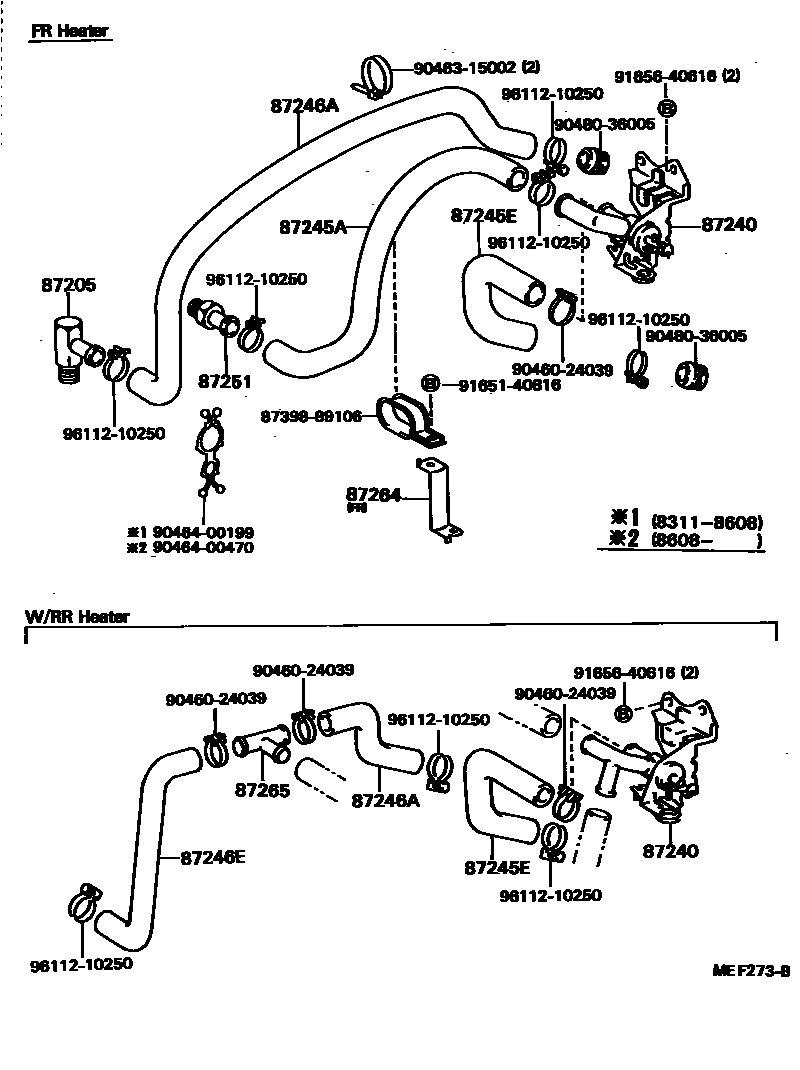Toyota HILUX 暖风和空调系统 - 水管 EPC diagram — MEF273B