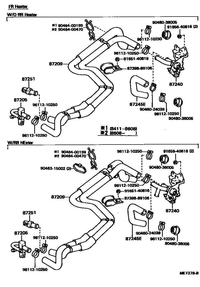 Toyota HILUX 暖风和空调系统 - 水管 EPC diagram — MEF279B