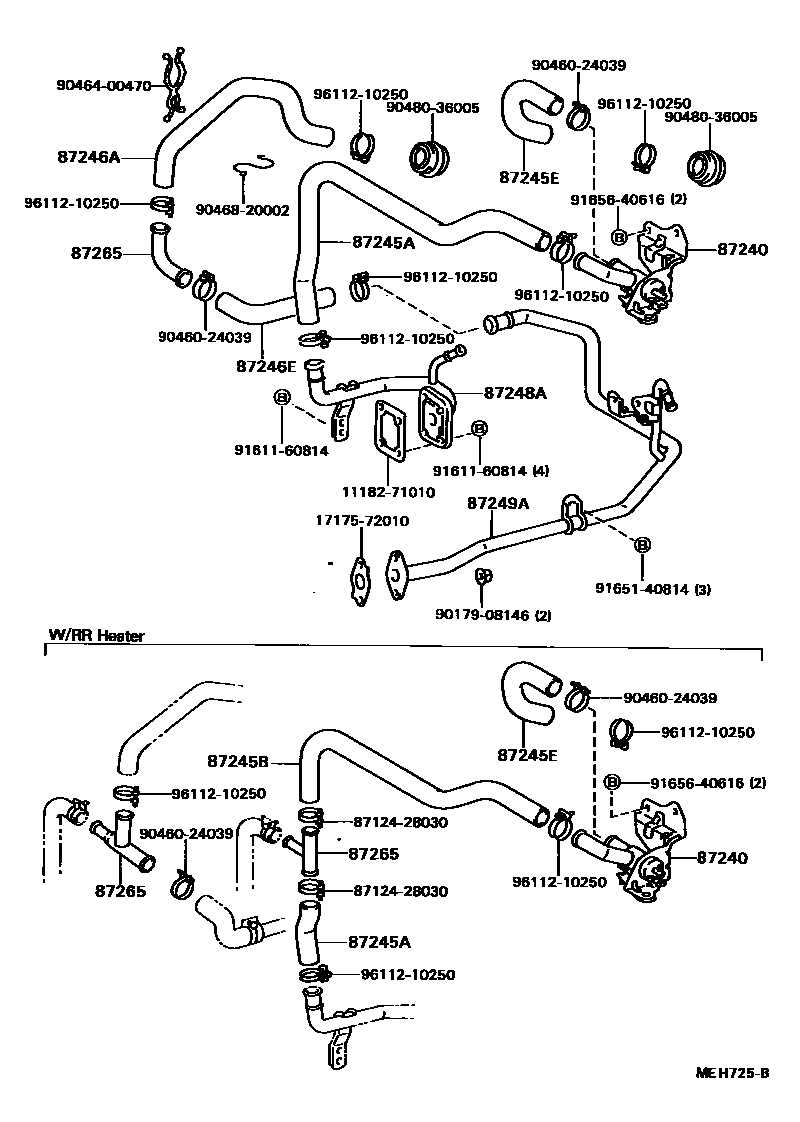 Toyota HILUX 暖风和空调系统 - 水管 EPC diagram — MEH725B