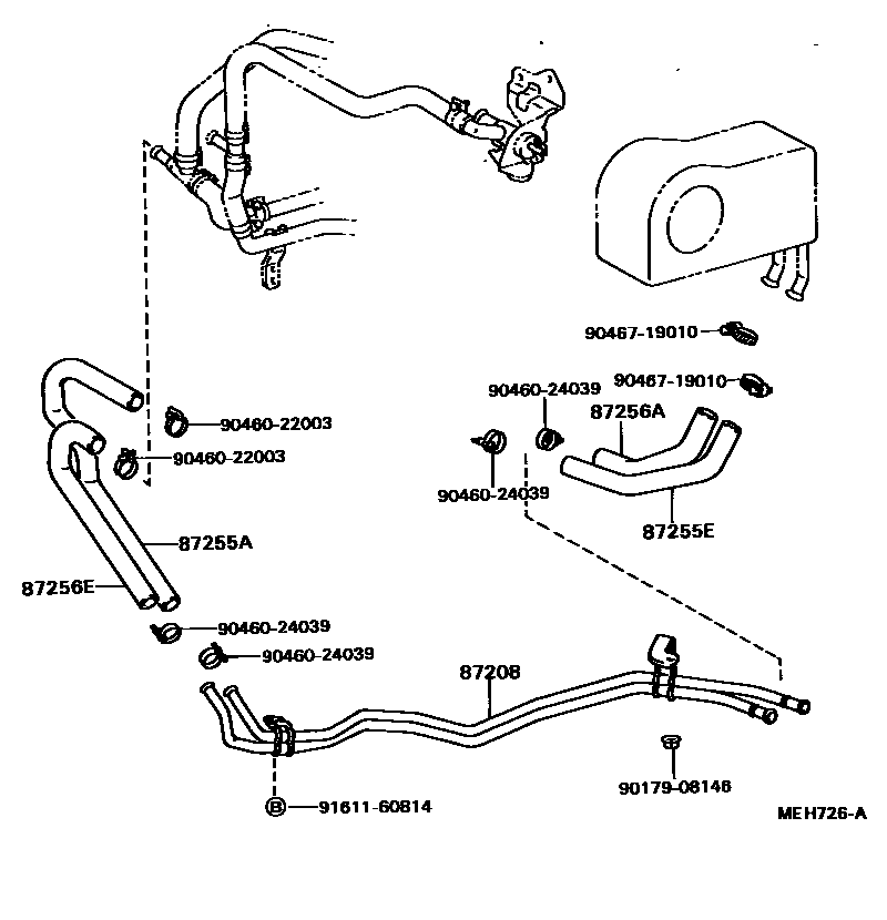Toyota HILUX 暖风和空调系统 - 水管 EPC diagram — MEH726A