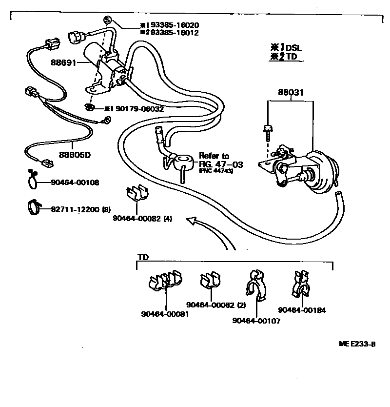 Toyota HILUX 暖风和空调系统 - 真空管 EPC diagram — MEE233B