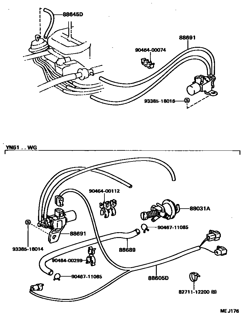 Toyota HILUX 暖风和空调系统 - 真空管 EPC diagram — MEJ176