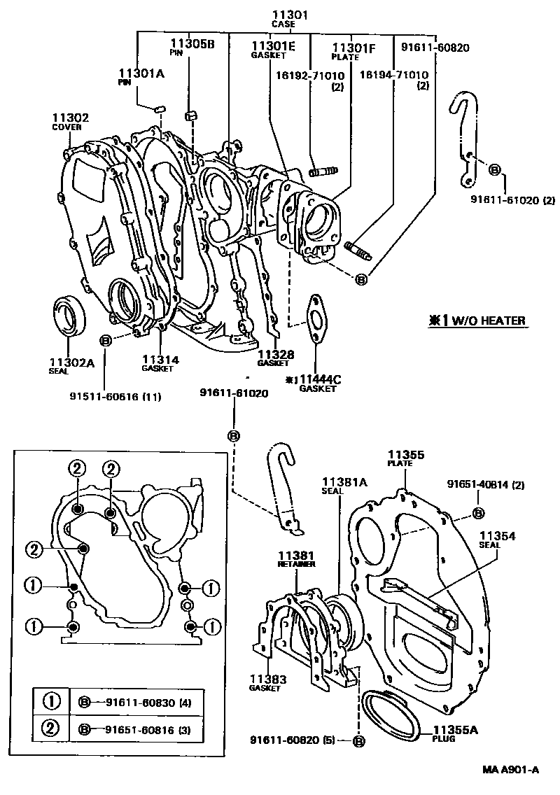 Toyota HILUX Timing Gear Cover & Rear End Plate EPC diagram — MAA901A