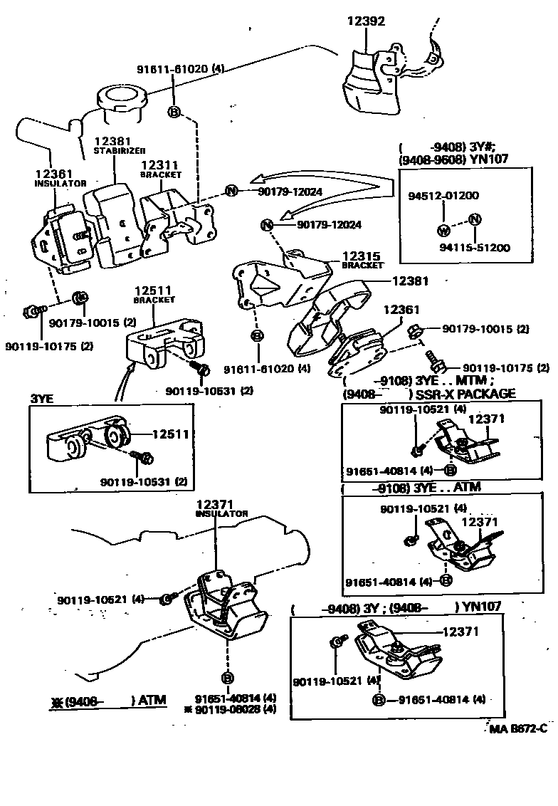 Toyota HILUX Engine Mounting EPC diagram — MAB672C