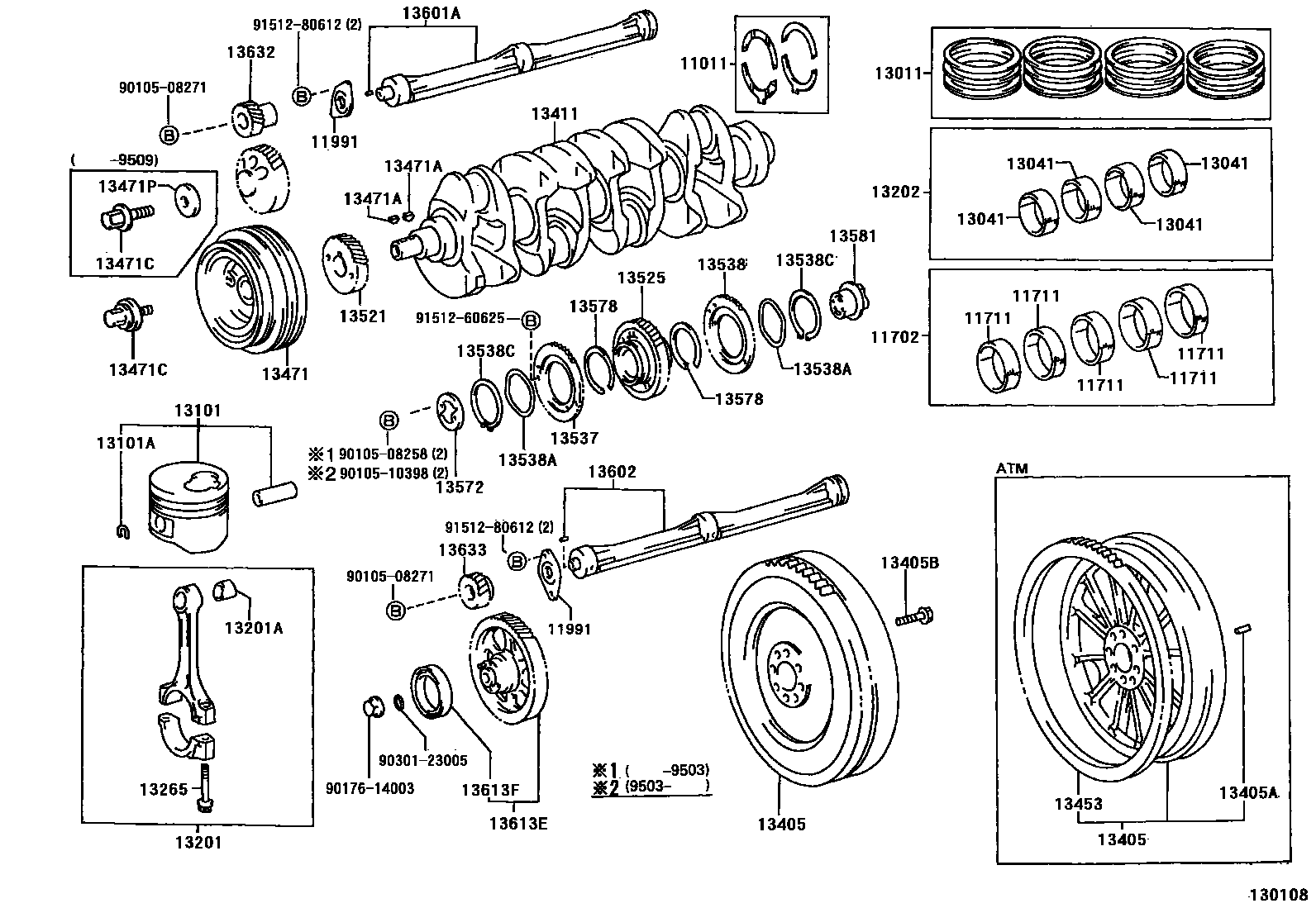 Toyota HILUX Crankshaft & Piston EPC diagram — 130108