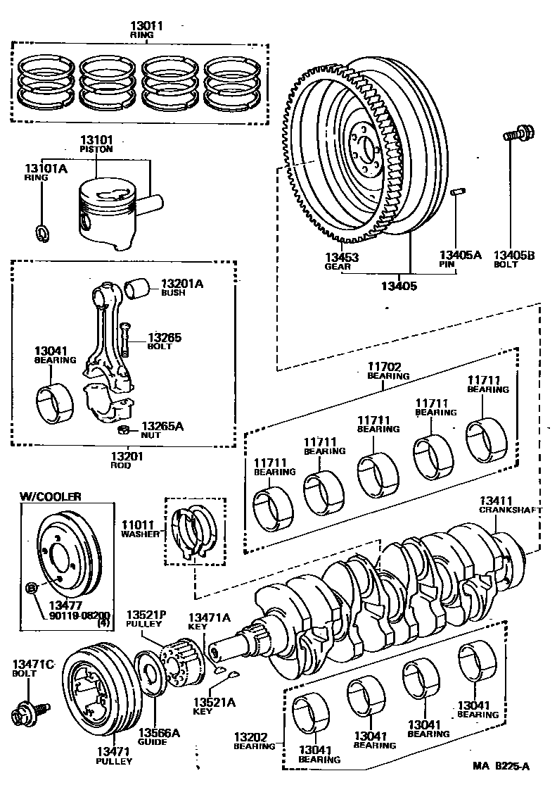 Toyota HILUX Crankshaft & Piston EPC diagram — MAB225A