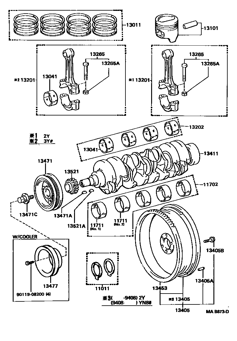 Toyota HILUX Crankshaft & Piston EPC diagram — MAB673D