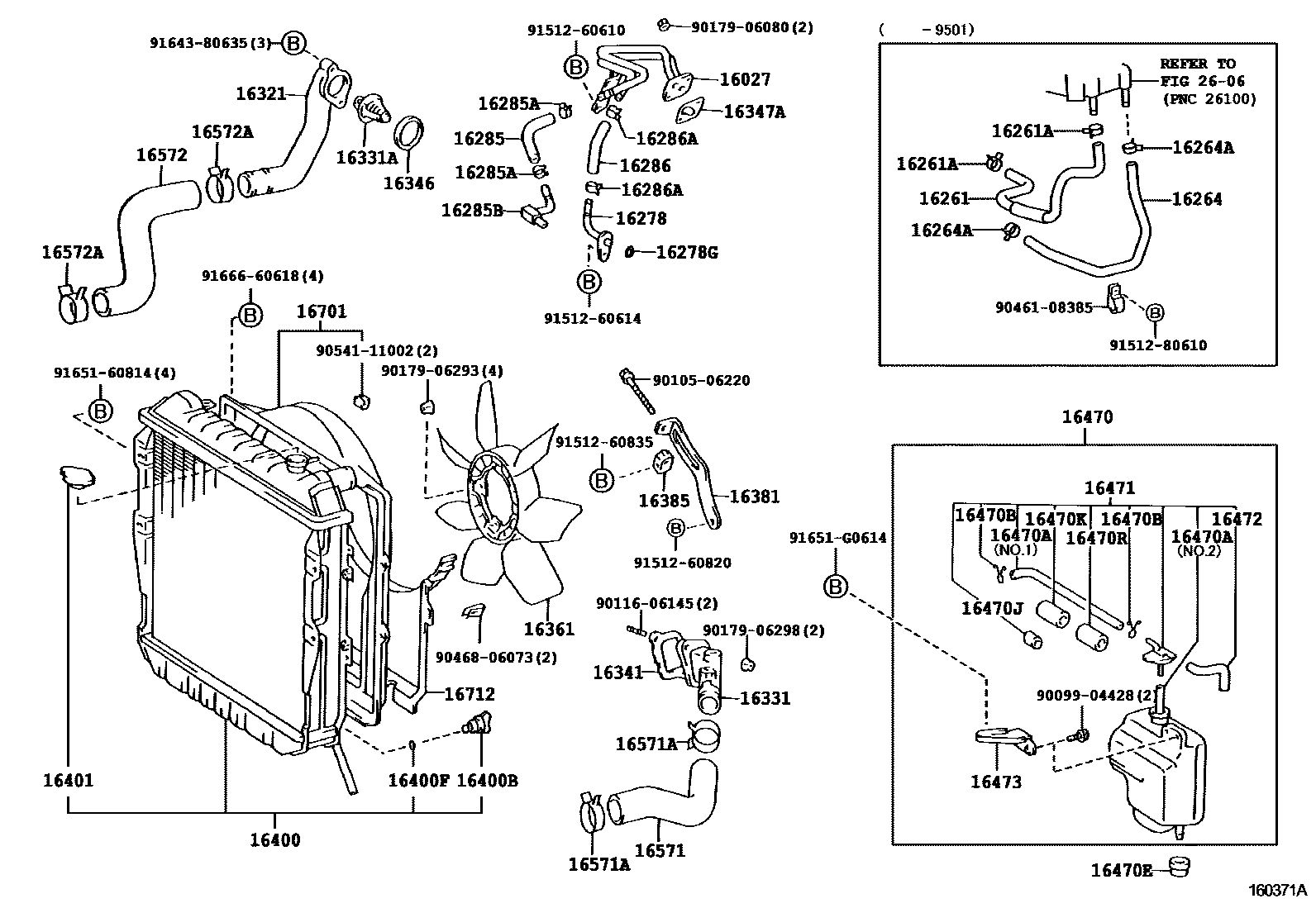 Toyota HILUX RADIATOR & WATER OUTLET EPC diagram — 160371A