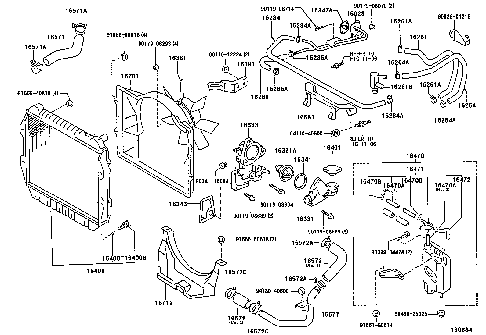 Toyota HILUX RADIATOR & WATER OUTLET EPC diagram — 160384