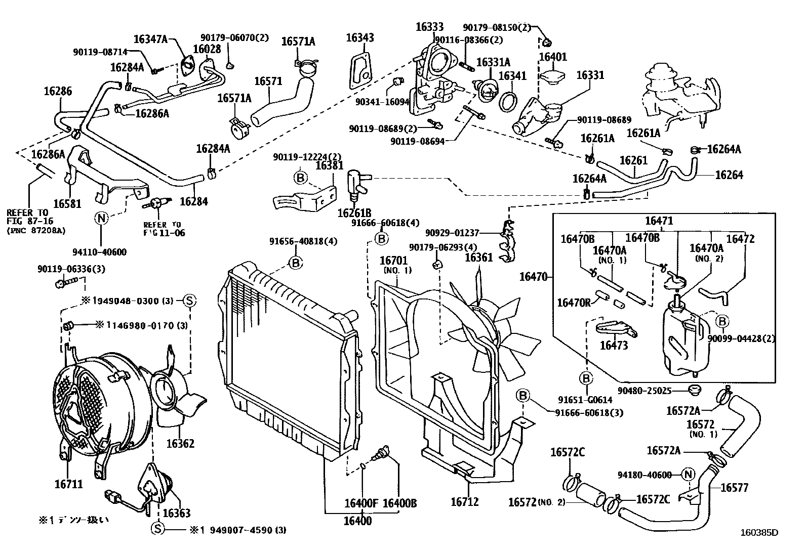 Toyota HILUX RADIATOR & WATER OUTLET EPC diagram — 160385D